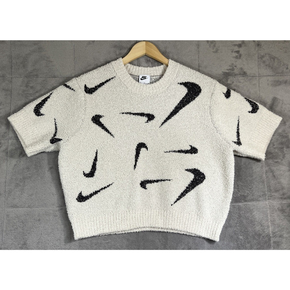 Nike Phoenix Cozy Boucle XL Logo Print Slim Fit Crop Top Swoosh Loungewear - Picture 1 of 12